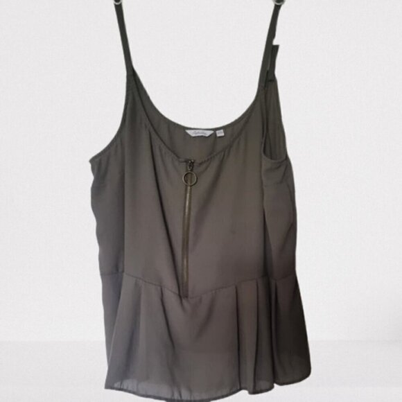 Khaki peplum spaghetti strap tank top - Picture 3 of 7